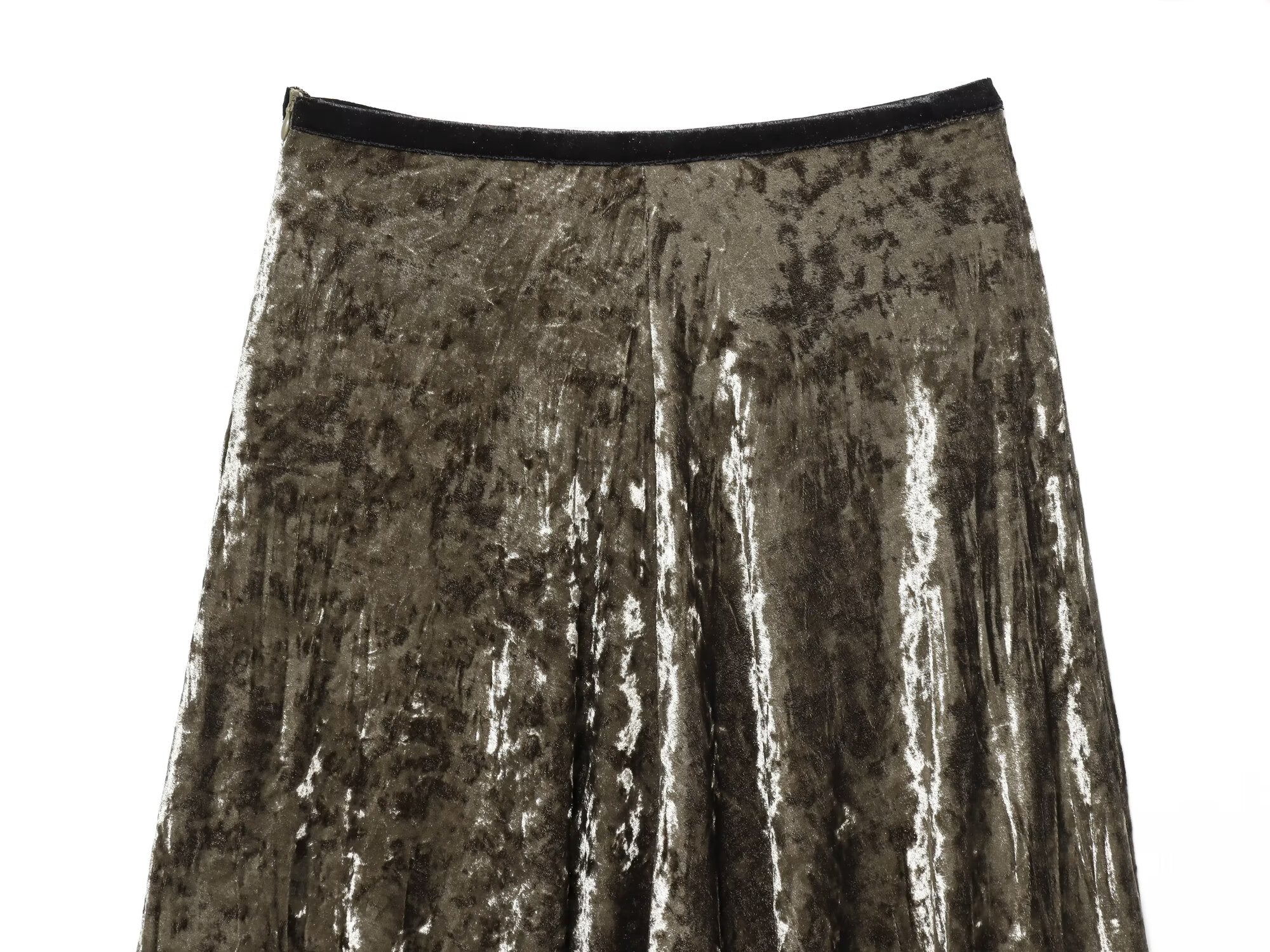 Women's New Fashion Retro Velvet Lace Midi Skirt