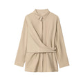 Women's new fashion gold button decoration casual pleated shirt+Pants suit