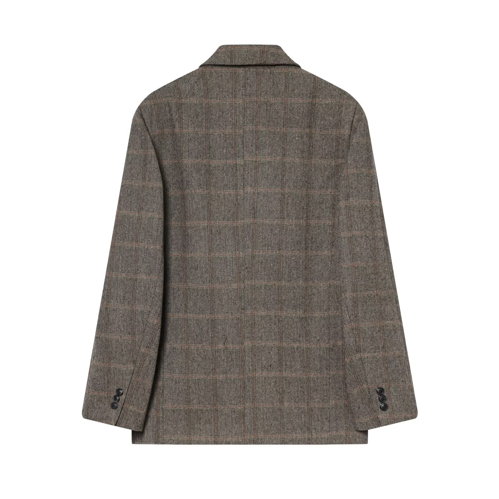 Women's loose wool blended plaid Blazer Coat