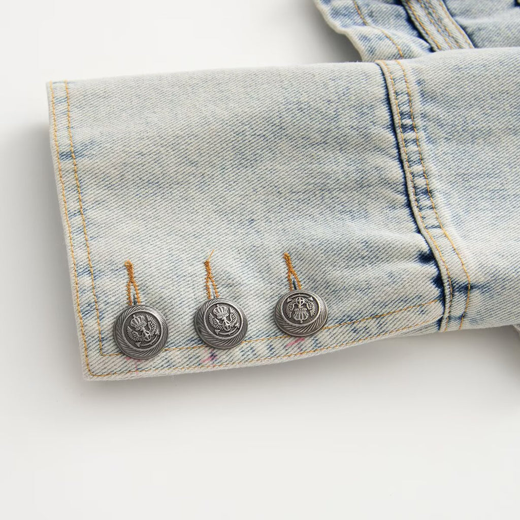 Women's buckle decoration retro denim Coat