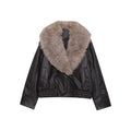 Women's detachable collar Faux Leather jacket Coat