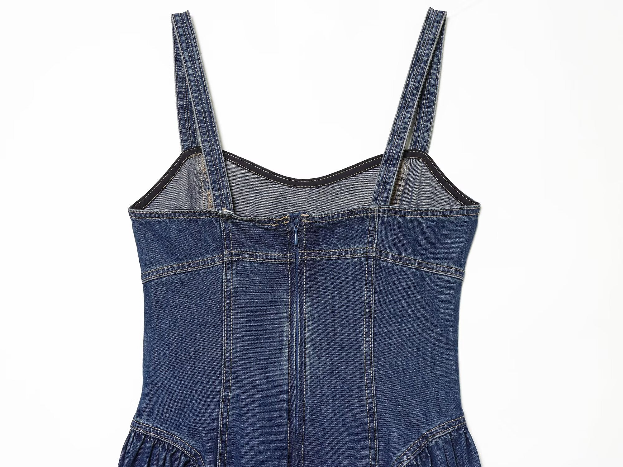 Women's flared skirt hem vacation style denim dress