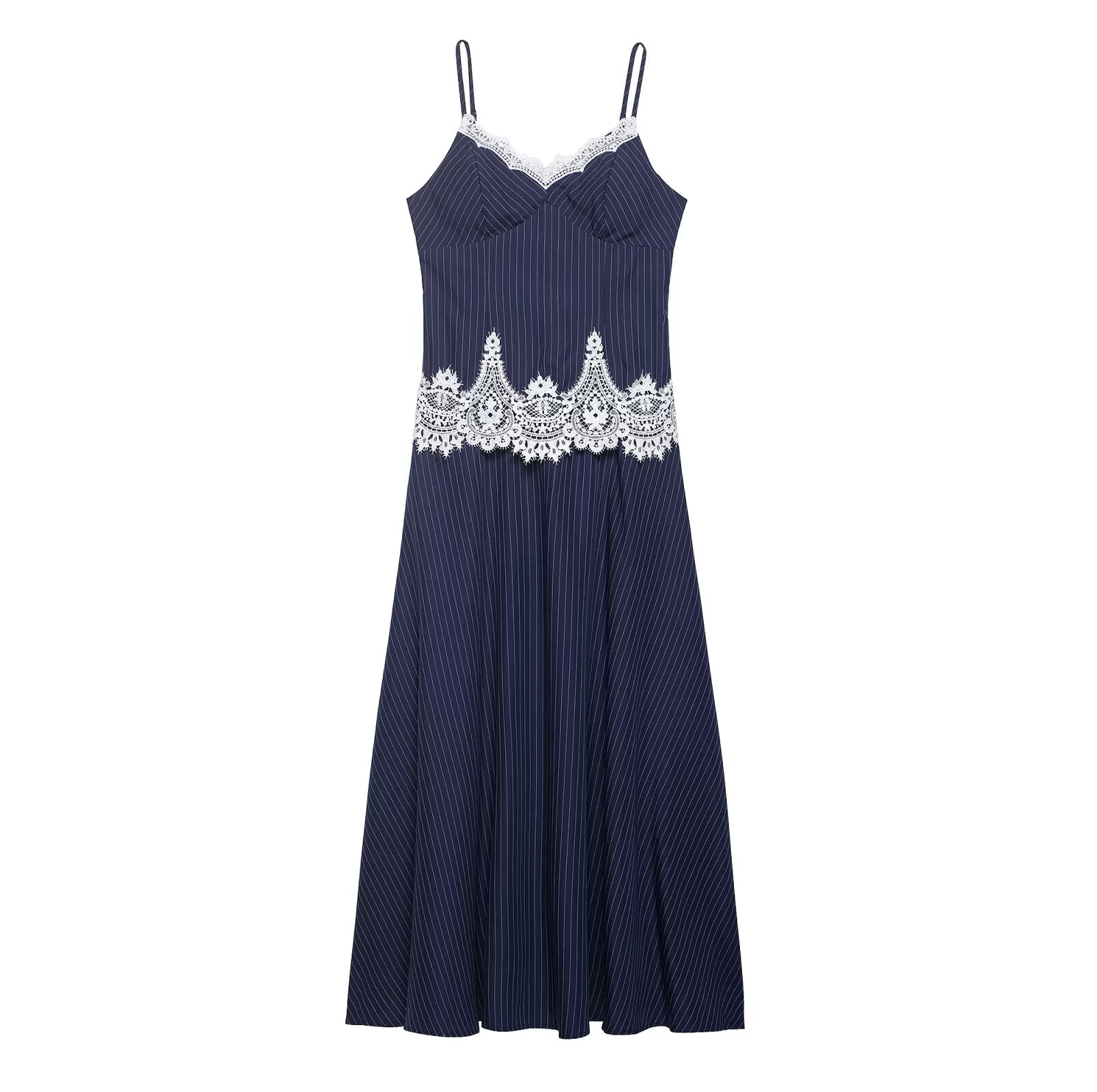 Women's lace patchwork suspender MIDI dress