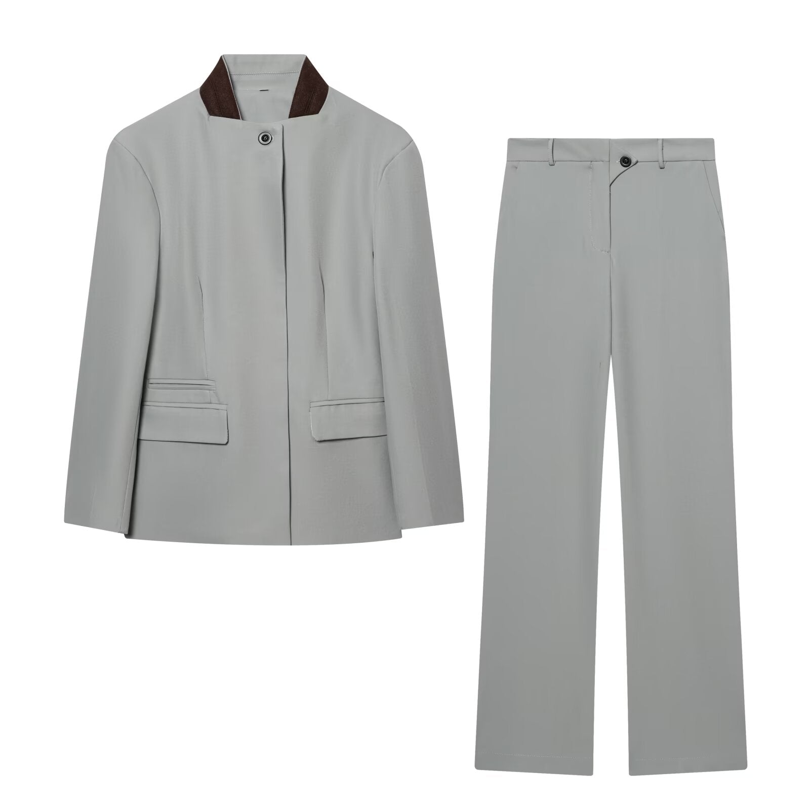 suit Women's 2 pieces long sleeved contrasting collar Blazer Coat +Pants