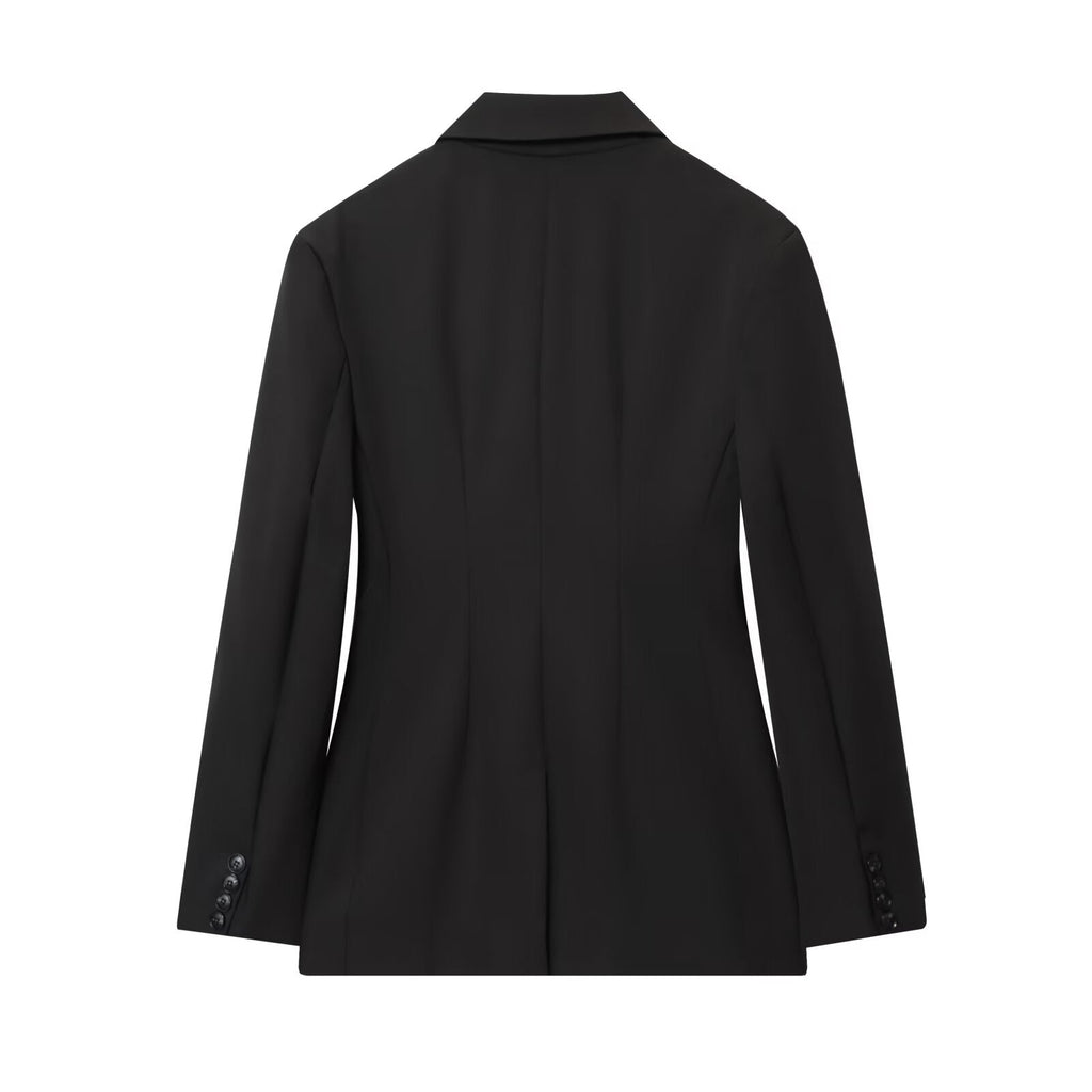 Women's 2025 new fashion black slim buckle suit jacket