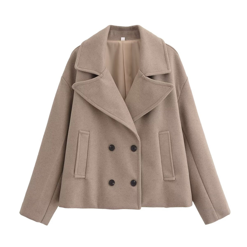 Women's new warm short Double breasted woolen coat