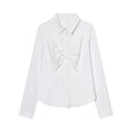 Women's pleated decoration slim lapel shirt