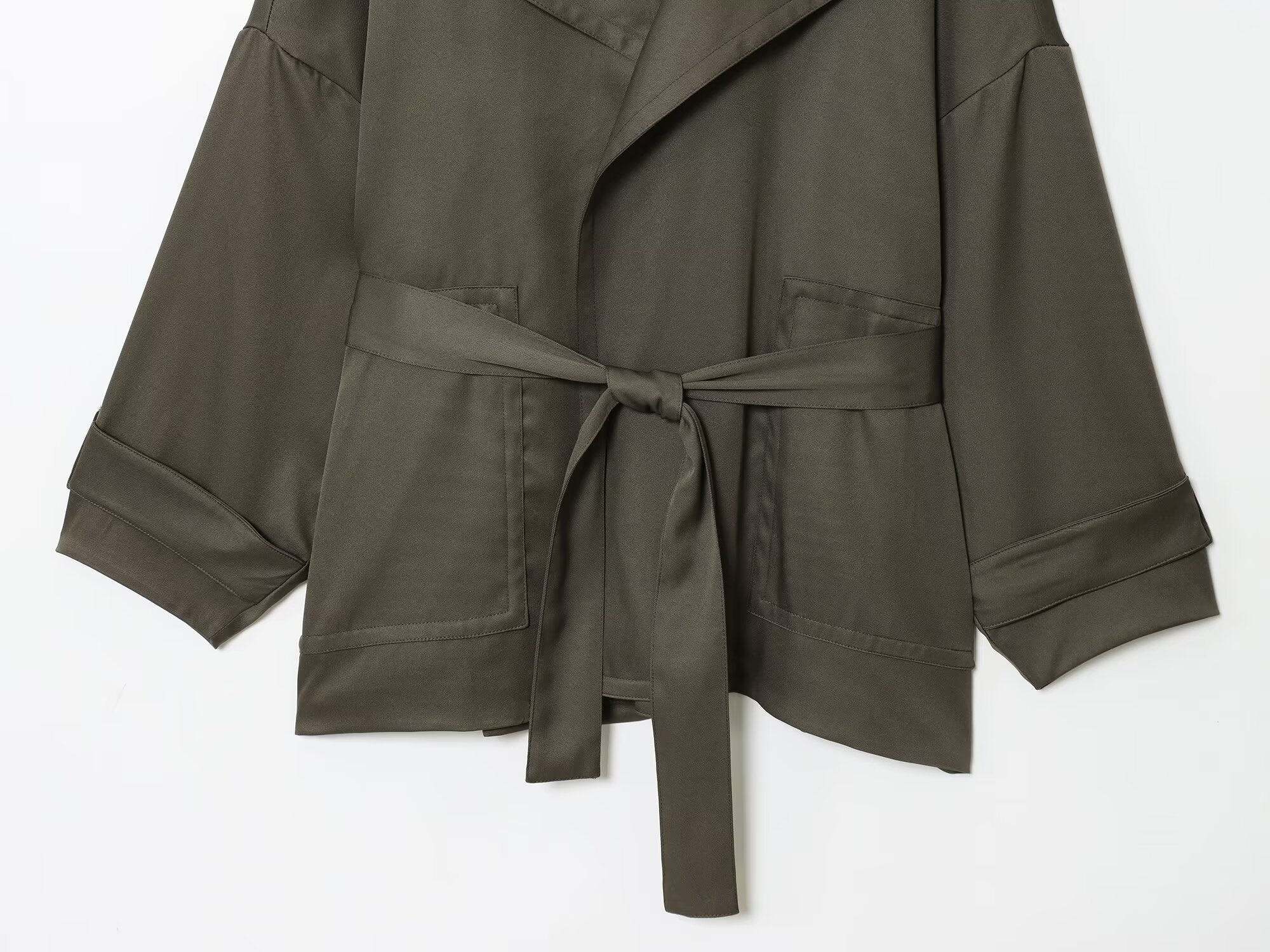 Women's New Fashion With Belt Loose Button-up Lapel Coat+Pants Suit