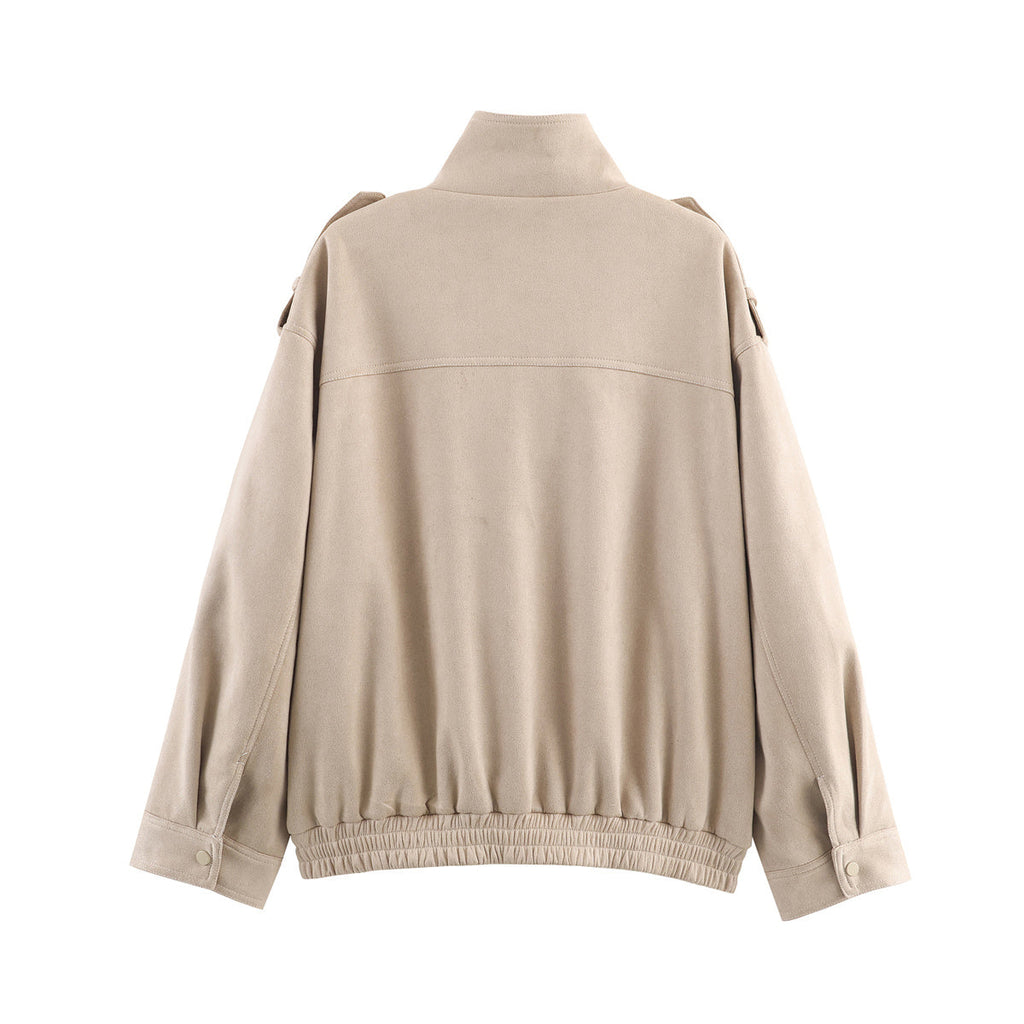 Women's new fashion suede loose stand collar jacket Coat