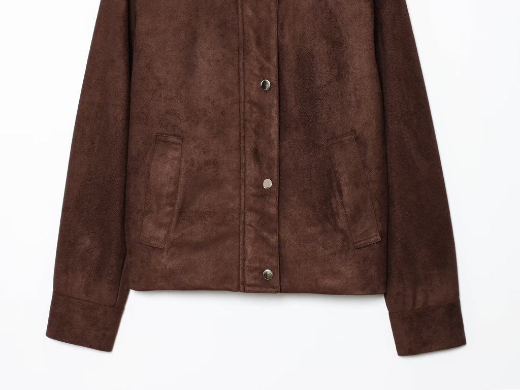 Women's new fashion anti suede effect stand collar jacket Coat