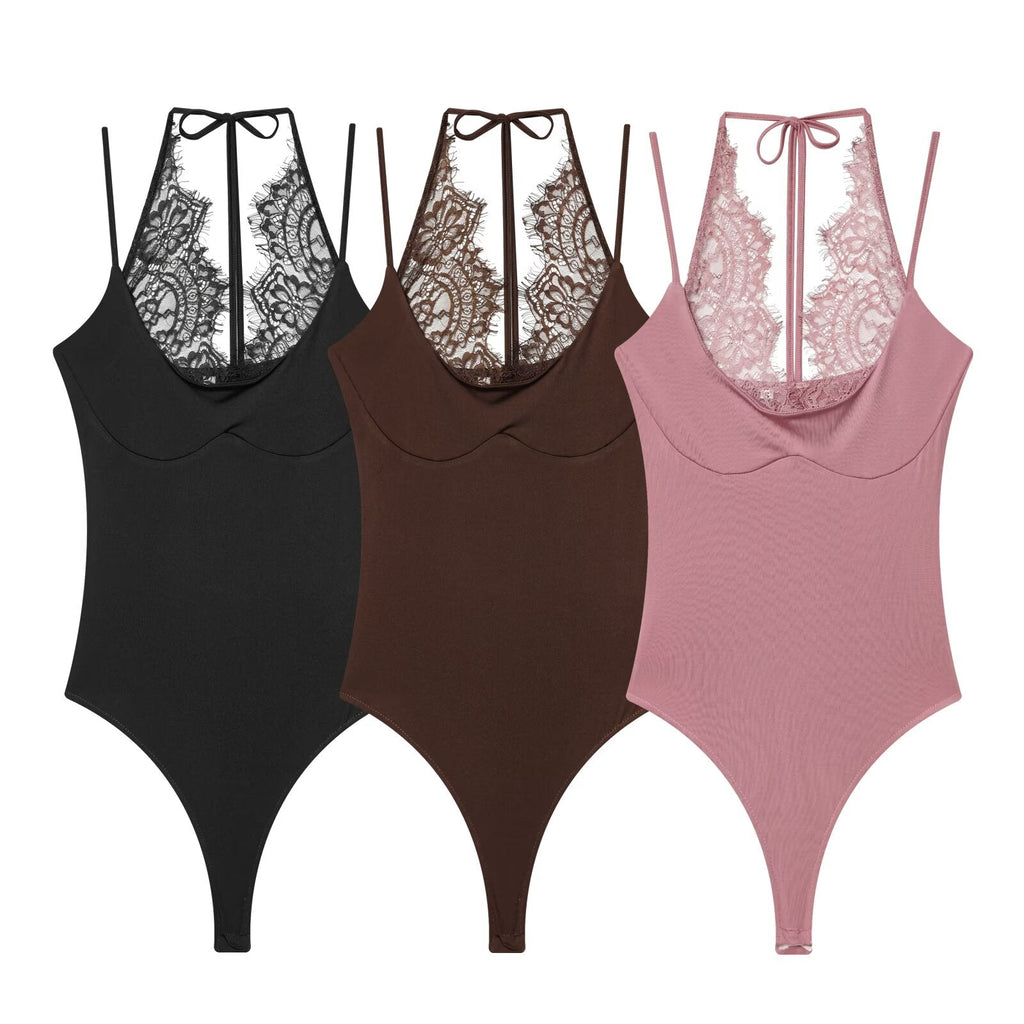 Women's patchwork lace halter neck jumpsuit