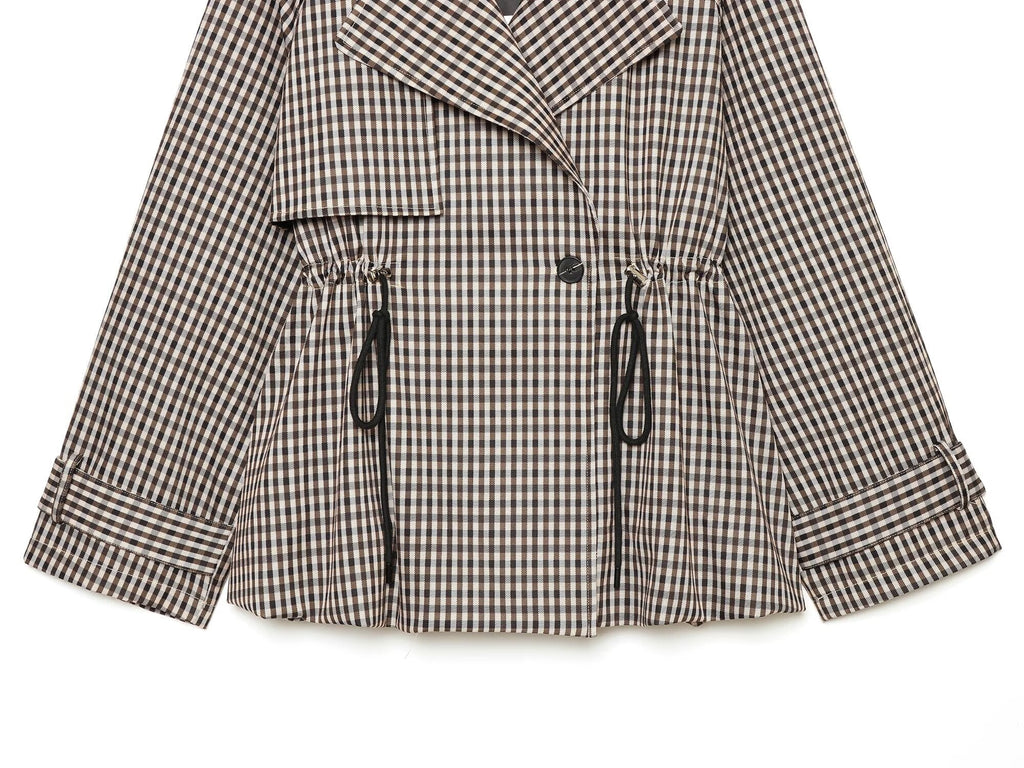 Women's with drawstring plaid windbreaker Coat