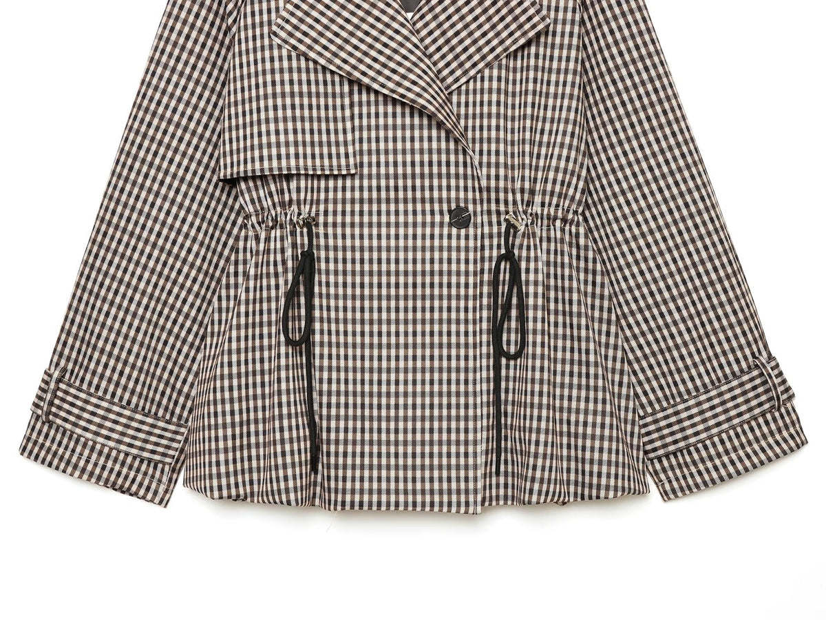 Women's with drawstring plaid windbreaker Coat