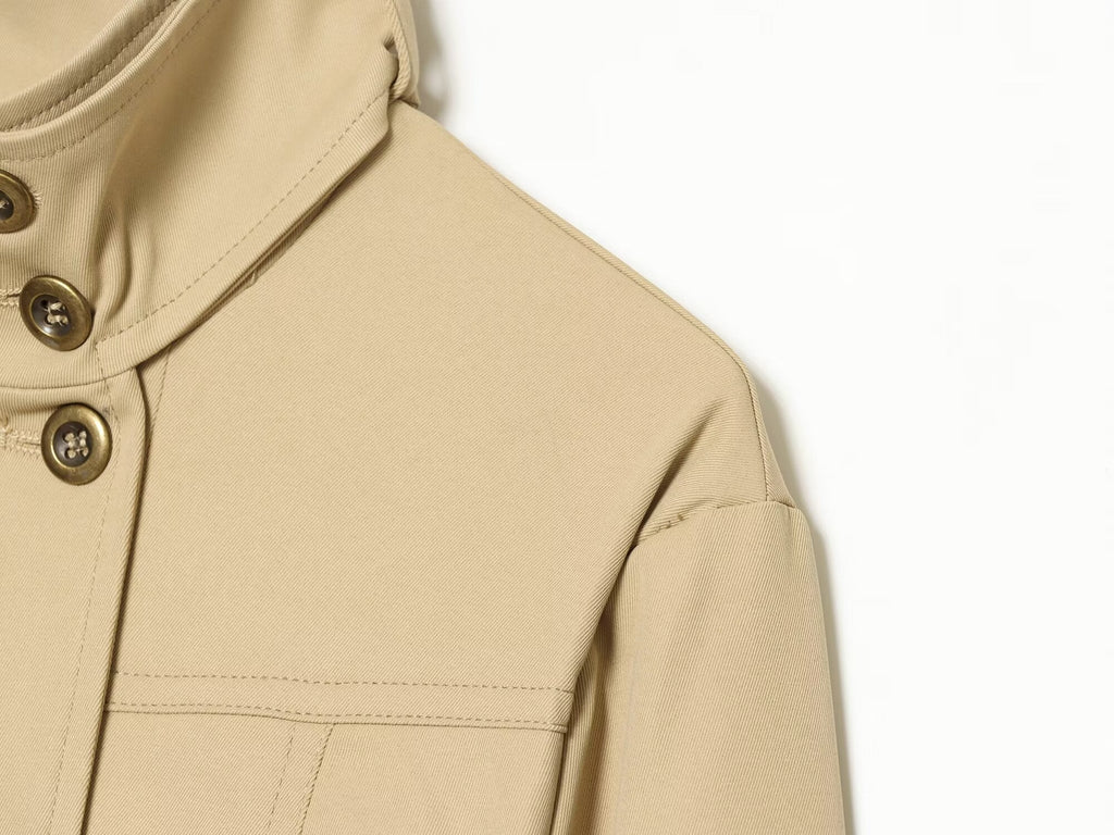Women's pocket decoration double breasted stand collar Coat