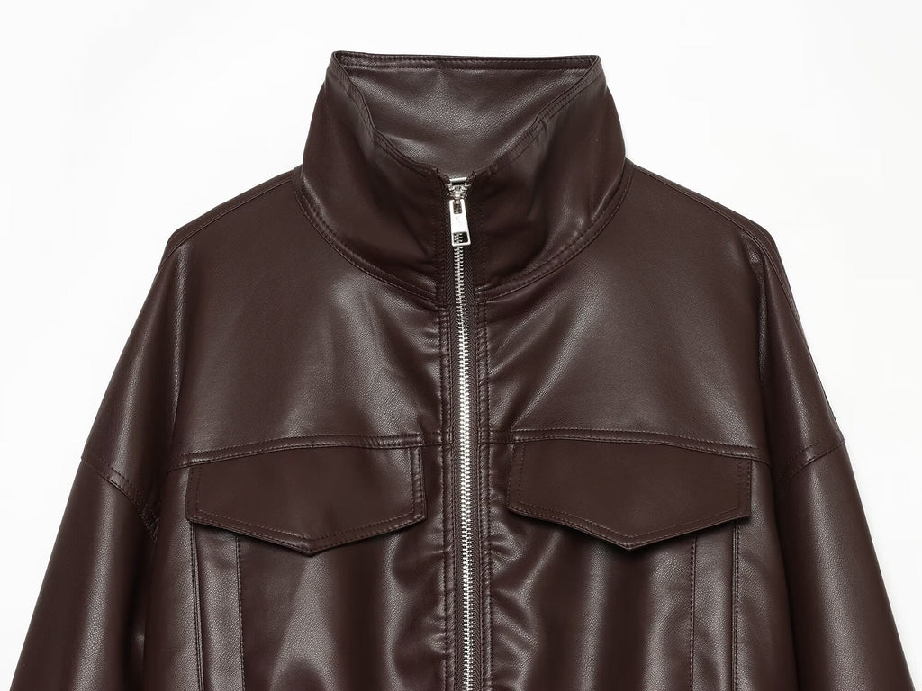 Women's leather effect adjustable waist jacket Coat