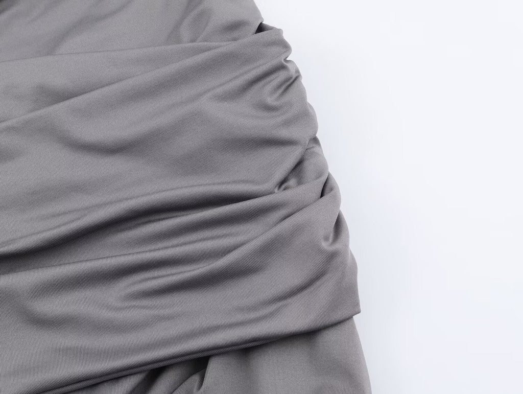 Women's new fashion sexy pleated hanging collar MIDI dress