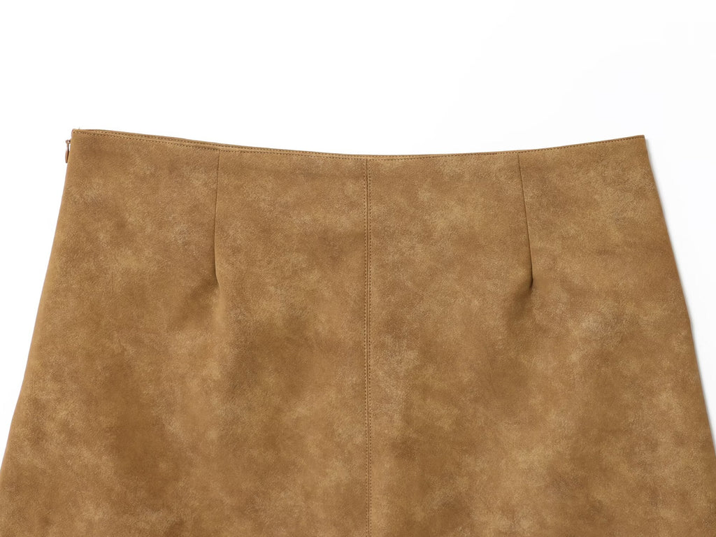 Women's new chic fashion casual leather asymmetric MIDI skirt