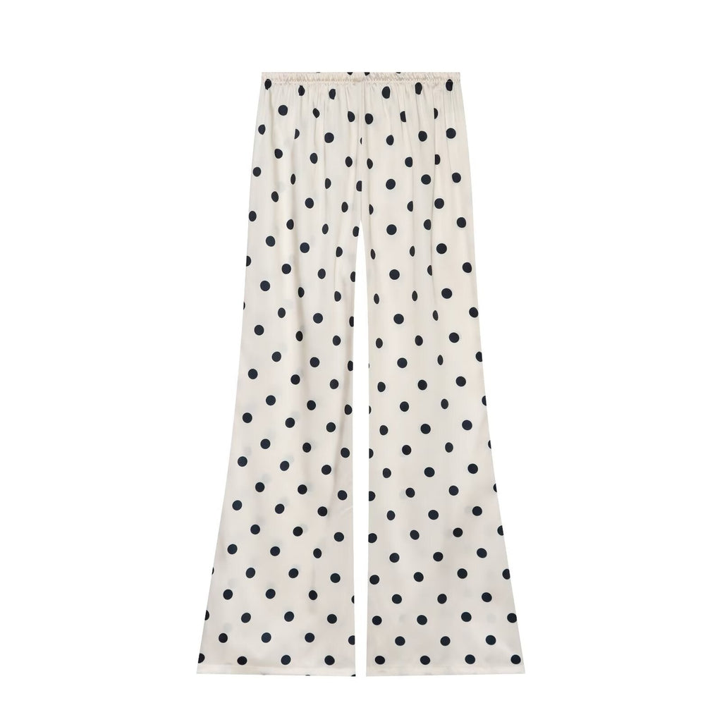 suit Women's 2 pieces satin textured strapless top+polka dot pants