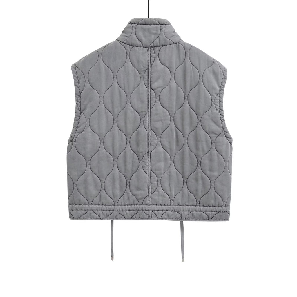 Women's loose Standing collar washed cotton vest