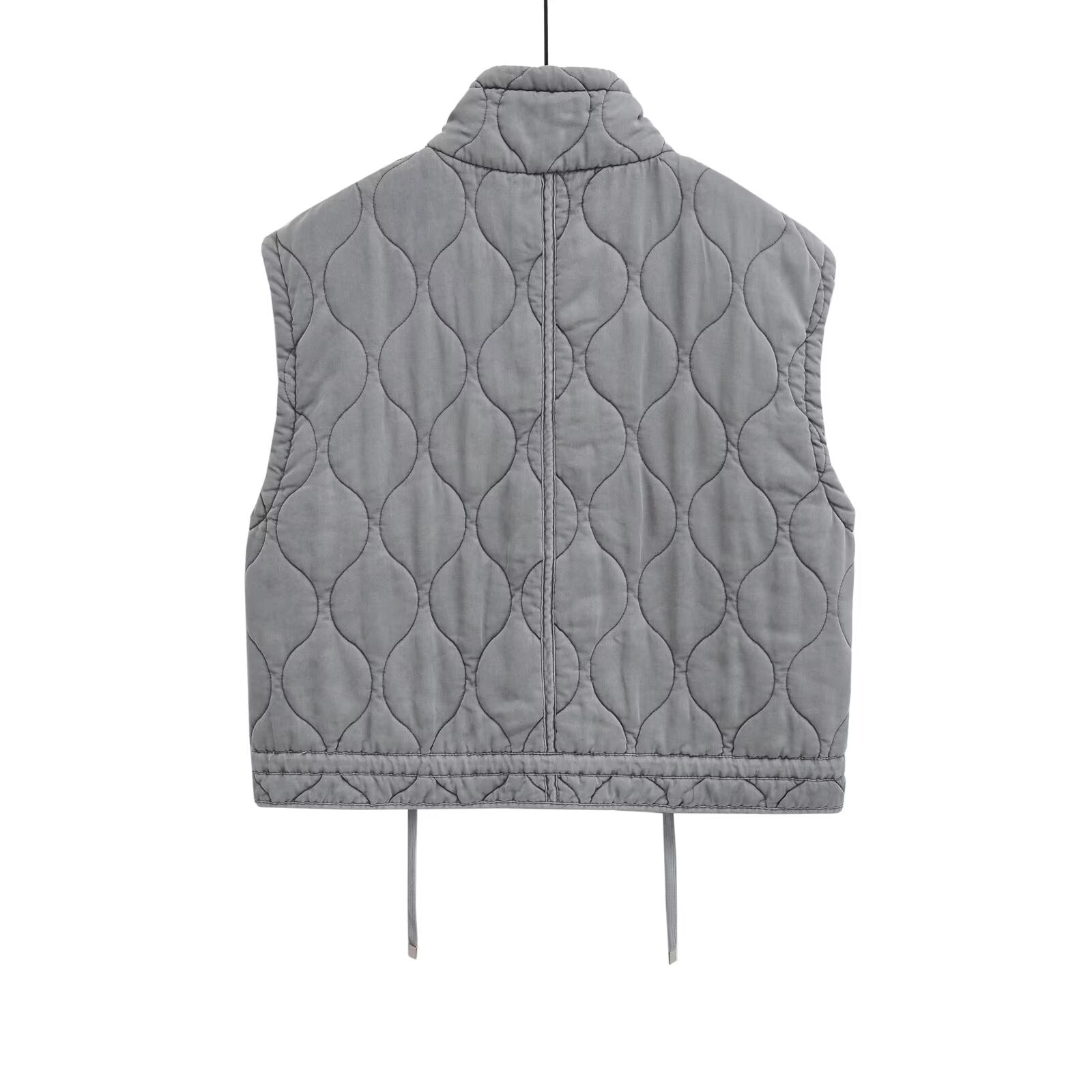 Women's loose Standing collar washed cotton vest