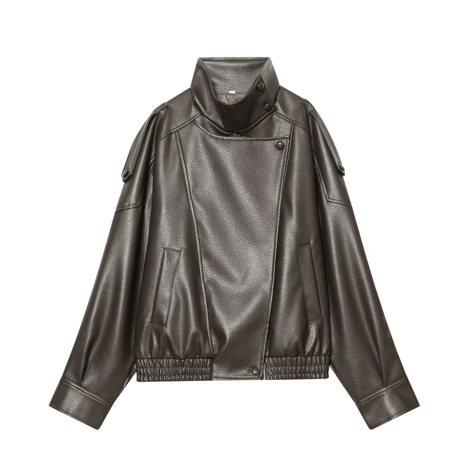Women's new loose stand collar Faux Leather jacket Coat