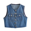 Women's 2025 fashion denim vest vintage blouse