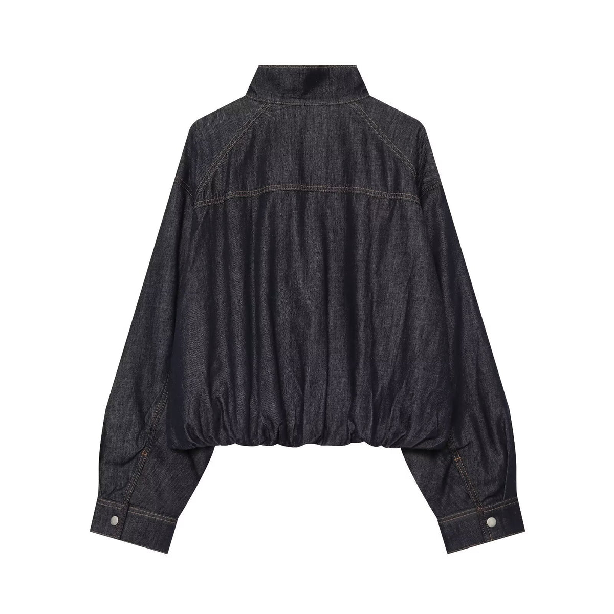 Women's waist belt decoration stand collar denim Coat