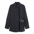 Women's 2025 new belt decoration loose poplin shirt