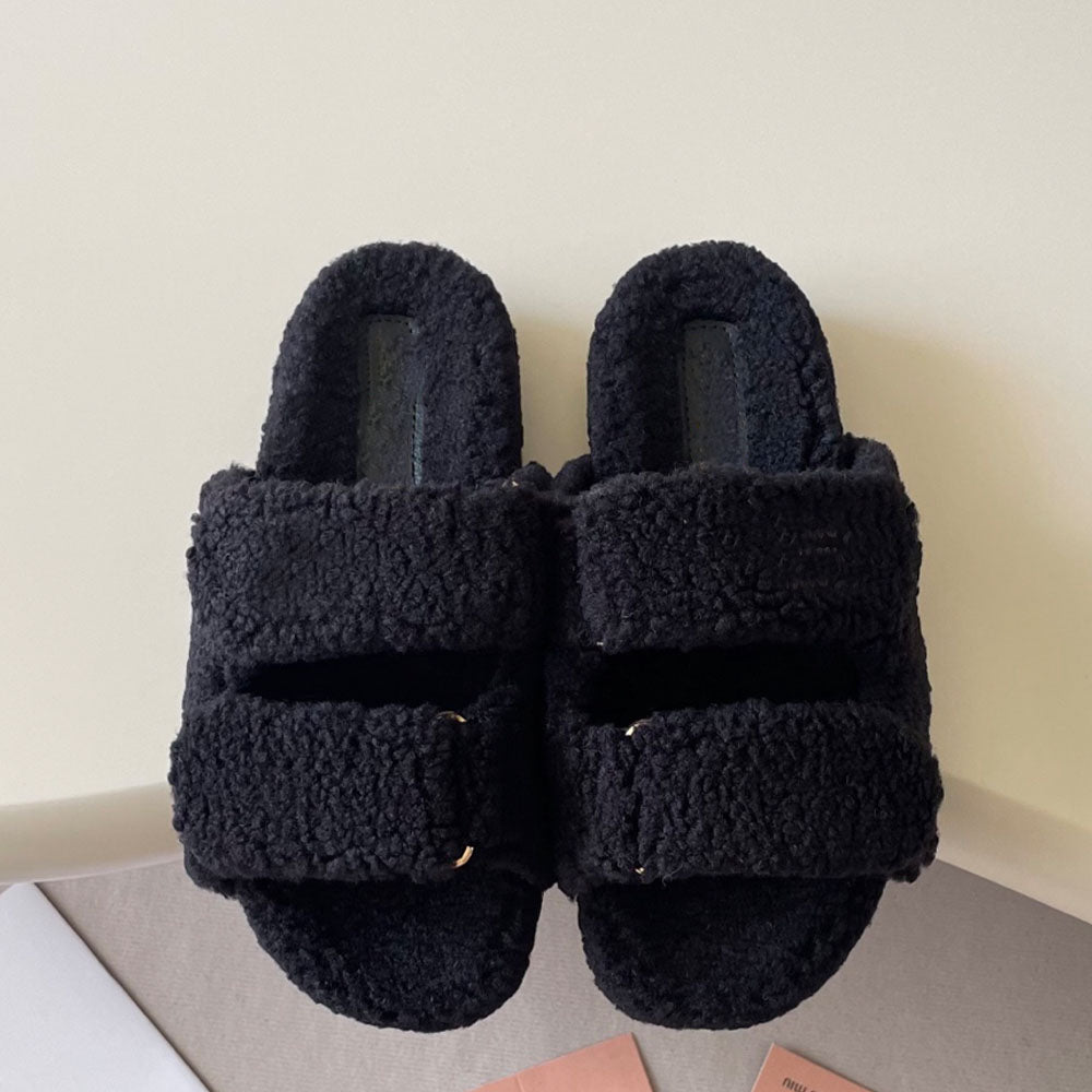 Women's new Velcro thick-soled fur slippers