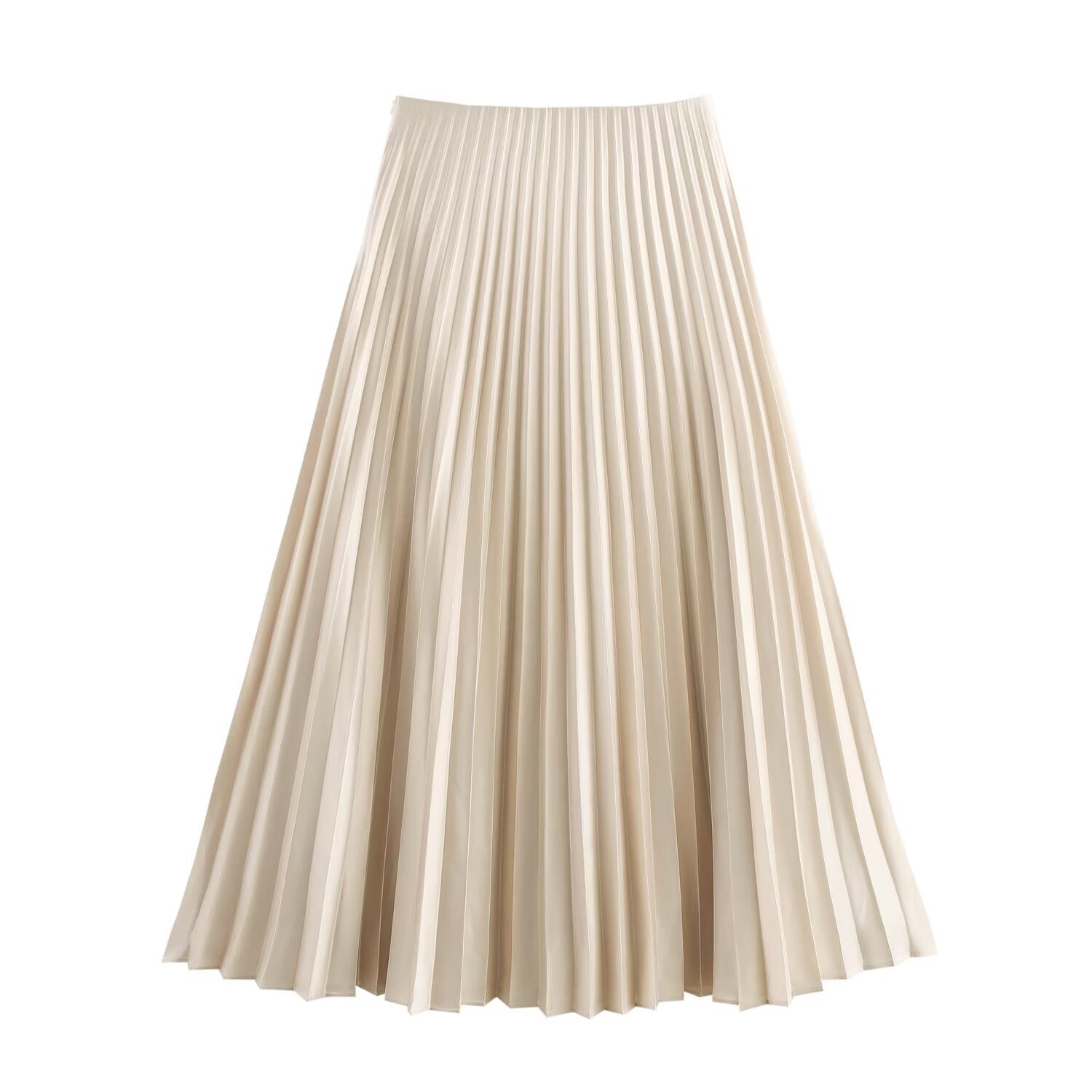 Women's new fashion loose satin texture MIDI skirt casual versatile pleated MIDI skirt retro mid waist side zipper women's skirt Mujer