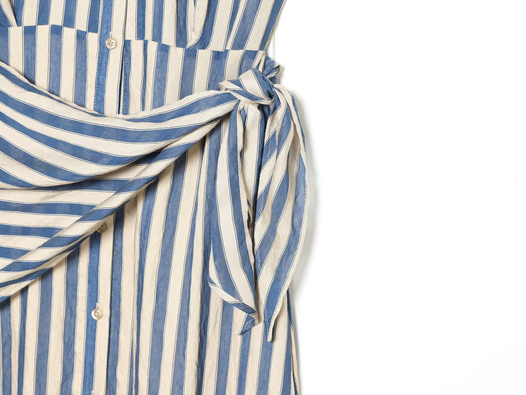 Women's detachable waist design striped dress