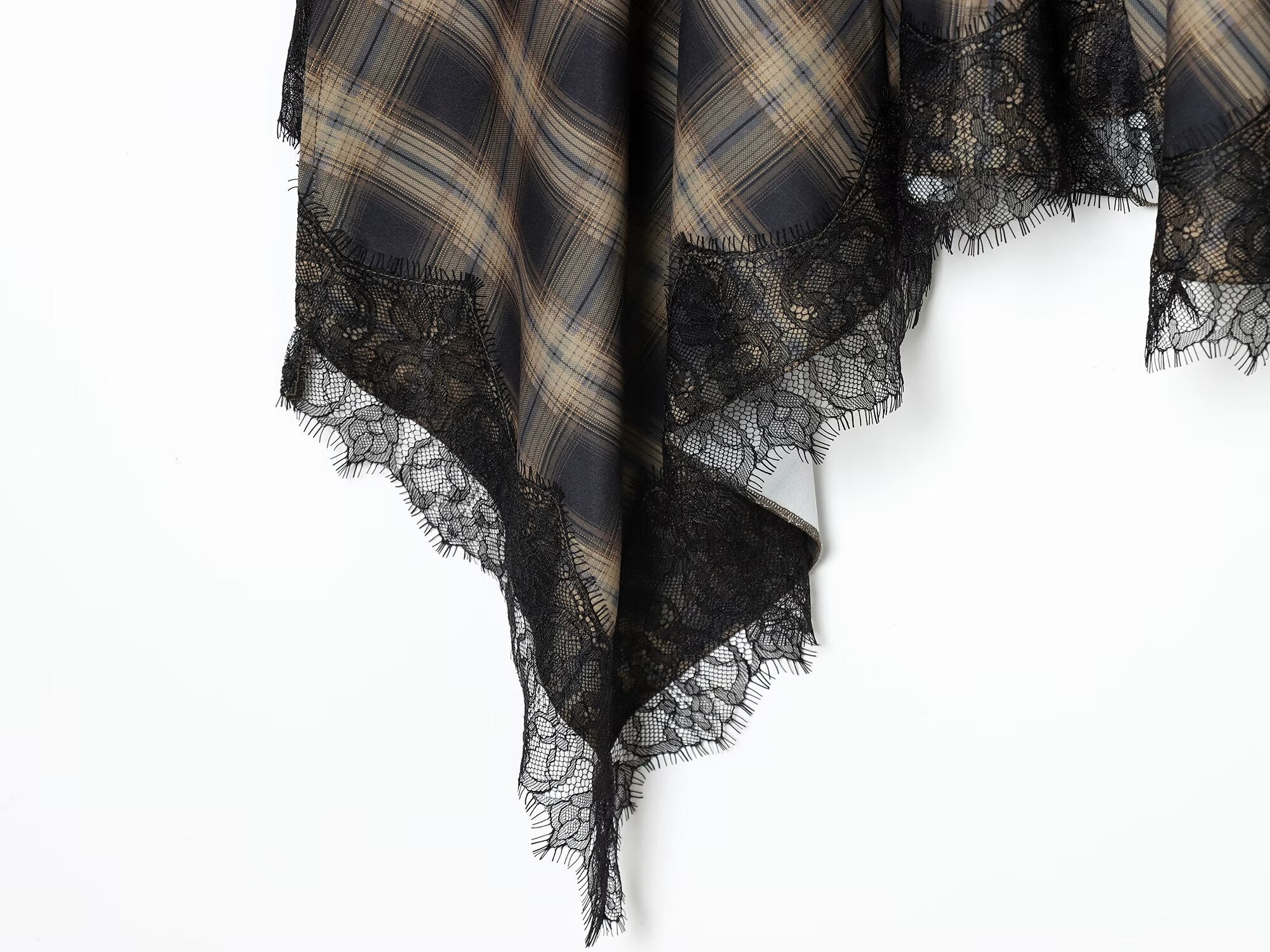 Women's lace hem casual plaid MIDI skirt