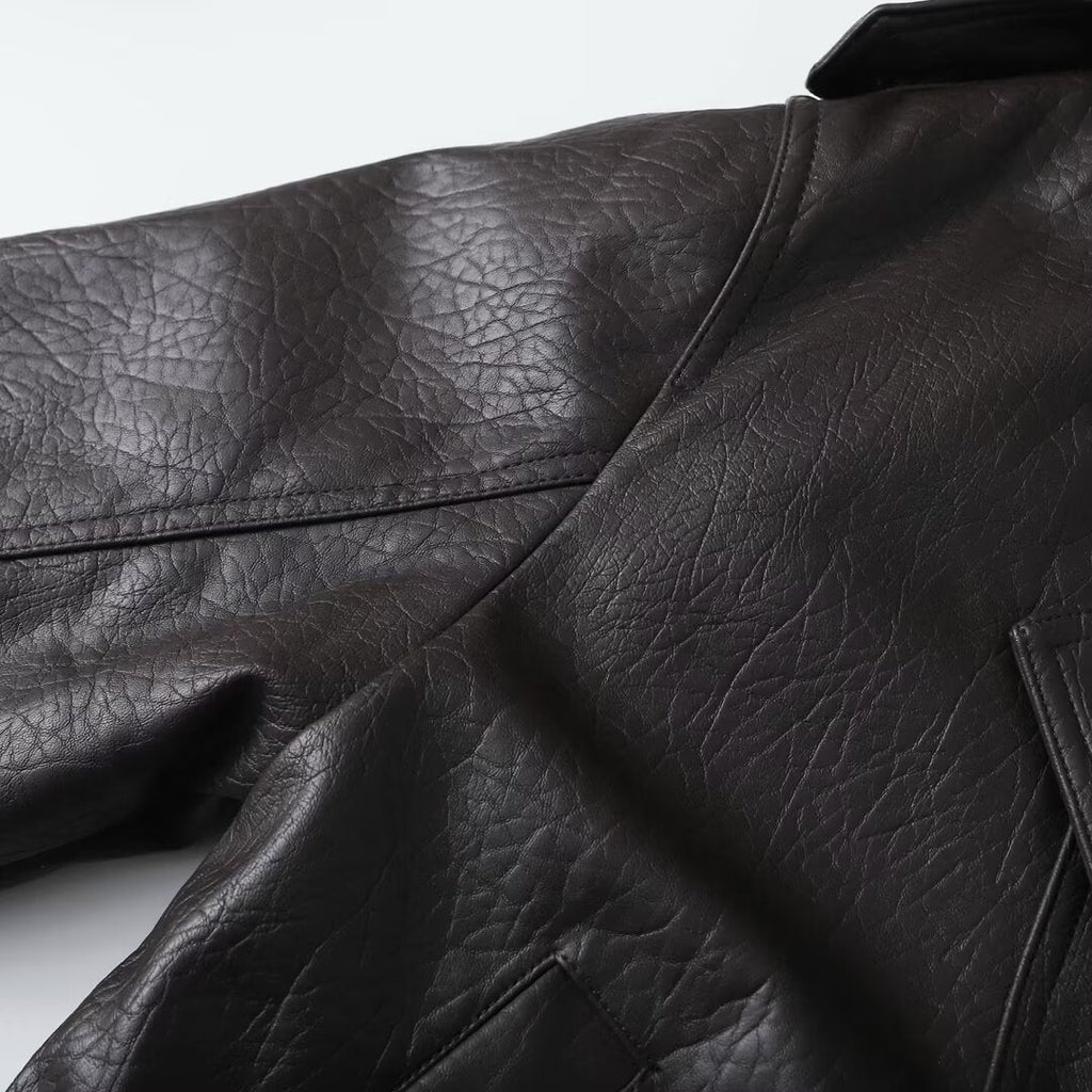 Women's detachable collar Faux Leather jacket Coat