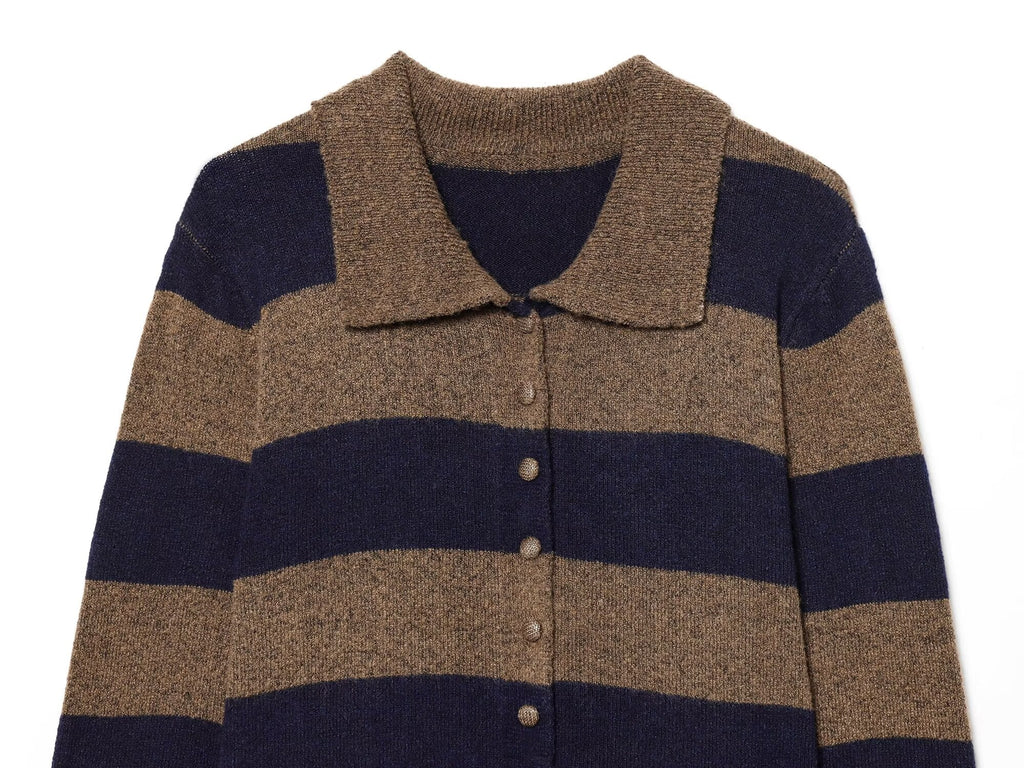 Women's comfortable Lapel striped knitted Coat
