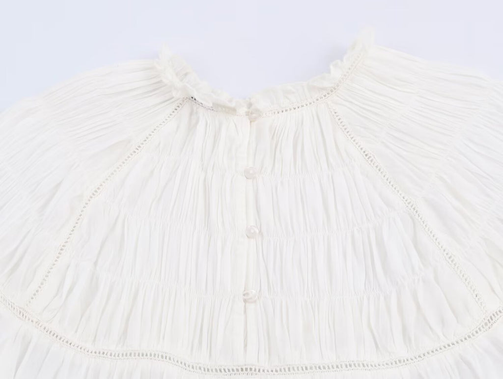 Women's embroidery decoration loose pleated shirt