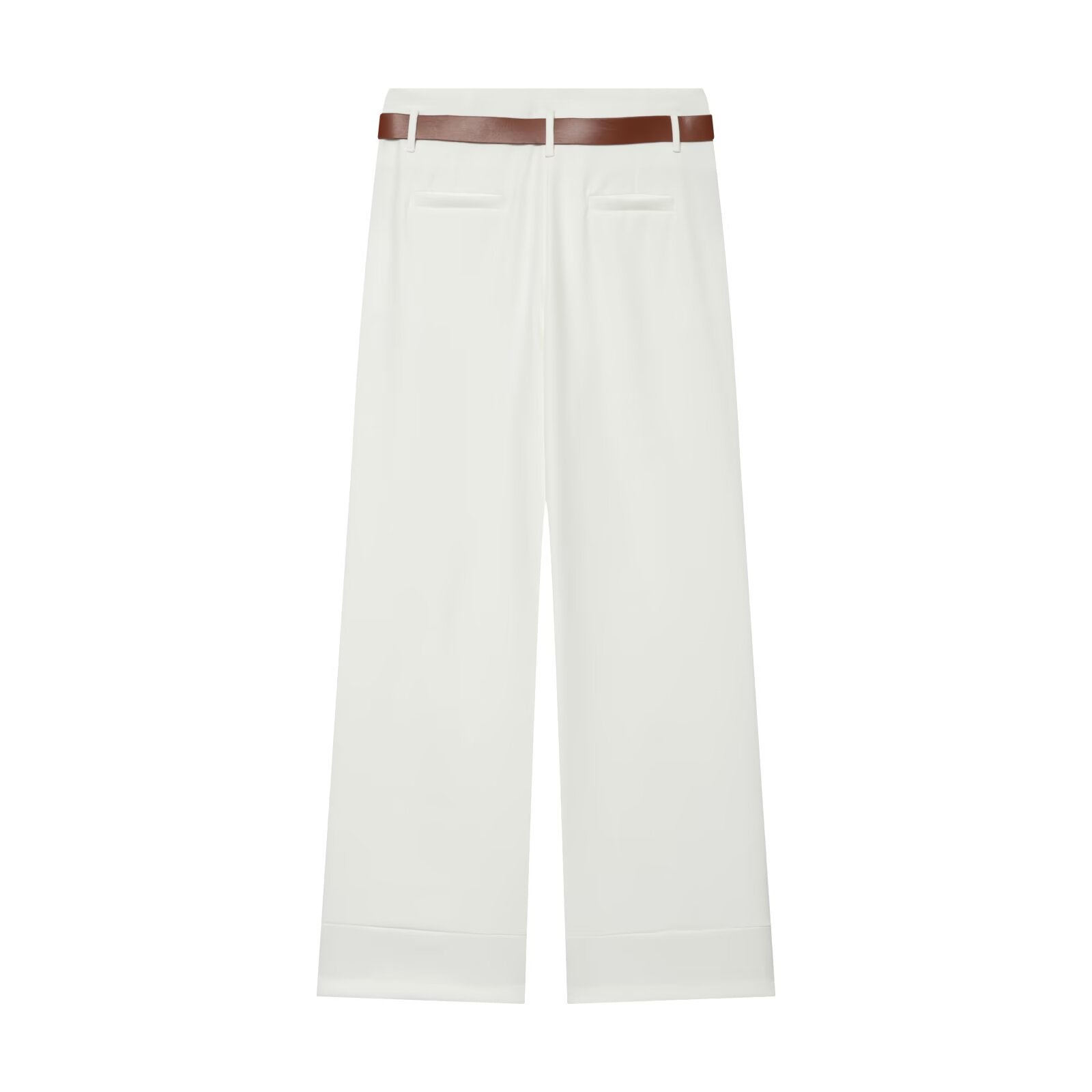 Women's With Belt high waisted straight leg rolled edge pants