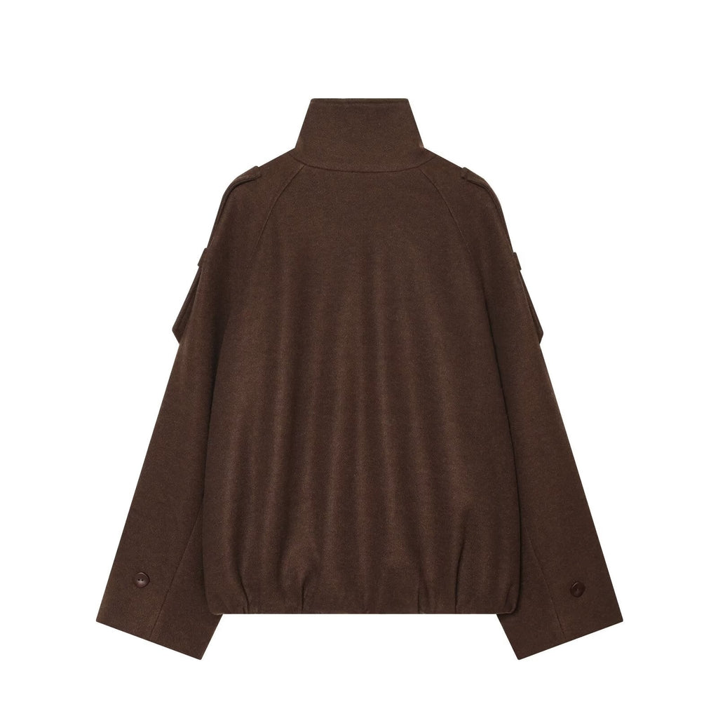 Women's standing collar double breasted woolen Coat