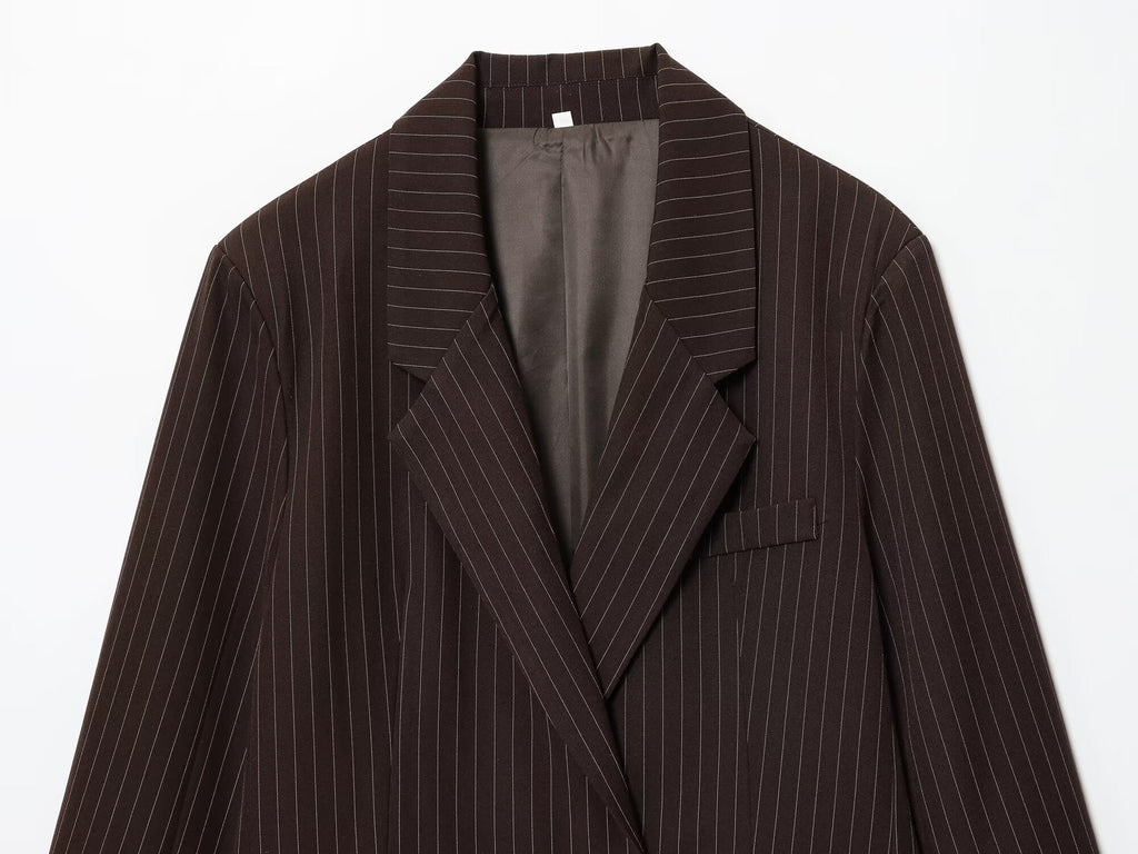 Women's new fashion loose double breasted thin striped suit jacket