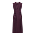 Women's summer fashion sleeveless draped V-neck MIDI dress