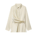 Women's new fashion knot decoration satin texture button up shirt