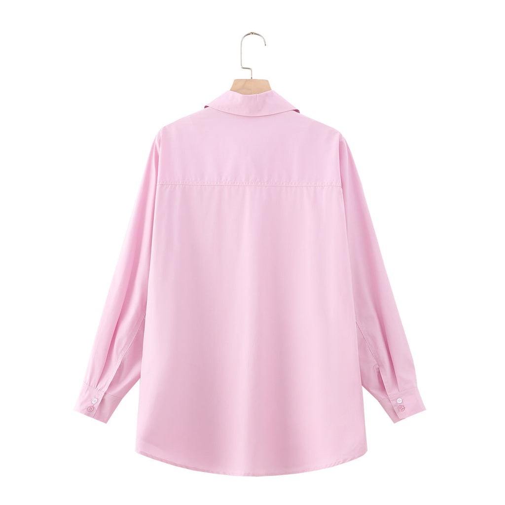Women's loose cotton Lapel poplin shirt
