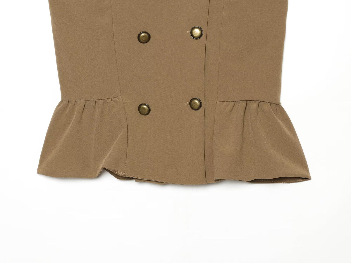 Women's Buckle decoration Ruffled vest style top