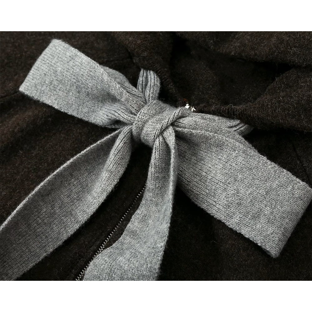 Women's bow decoration hooded knitted Coat