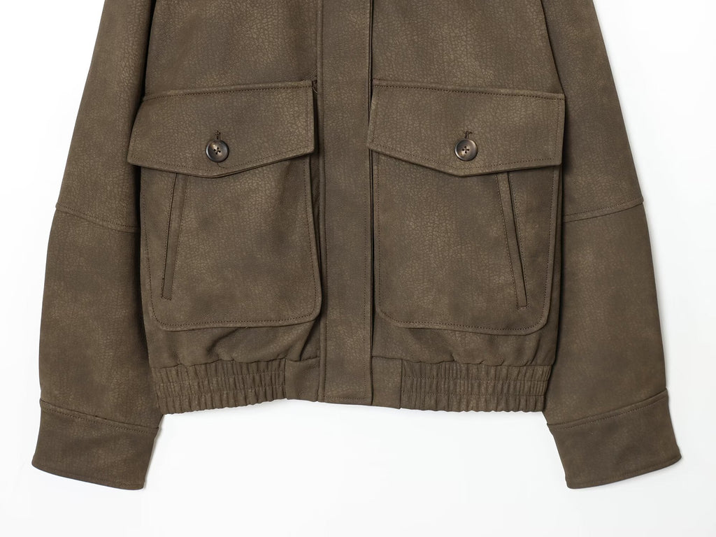 Women's new fashion detachable fur collar warm anti suede effect jacket