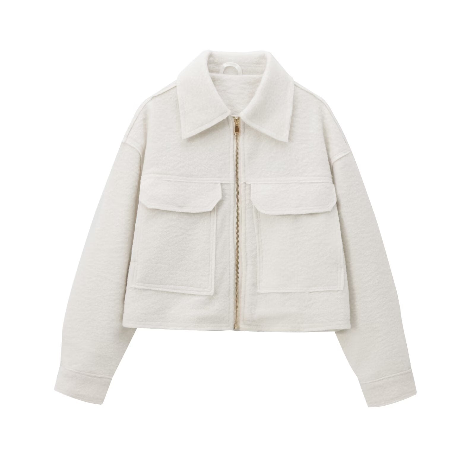 Women's short lapel zipper woolen jacket Coat