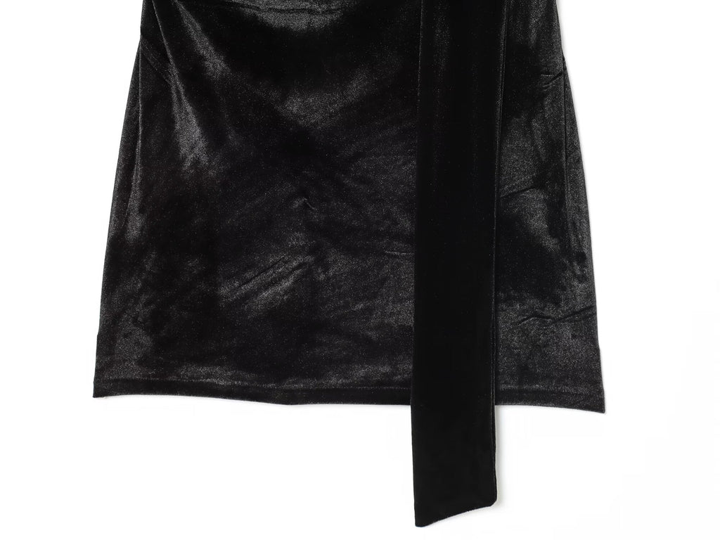 Women's new scarf decoration slim pleated velvet mini dress
