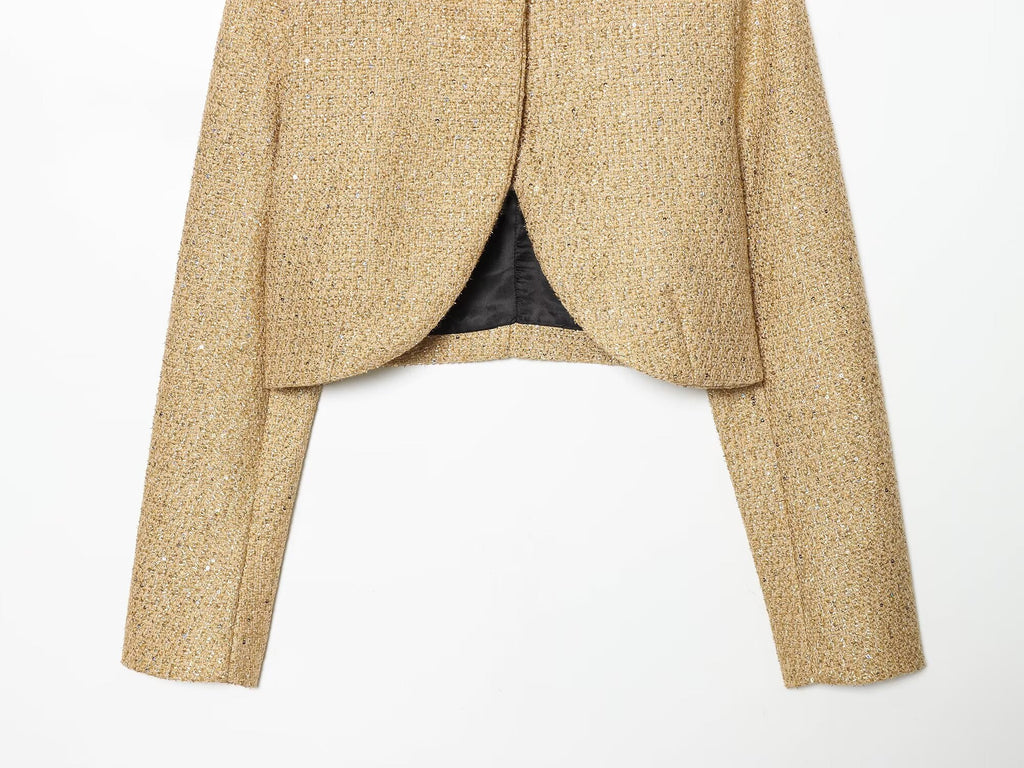 Women's metallic thread decoration short buckle Coat