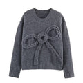 Women's bow decoration O Neck knitted sweater