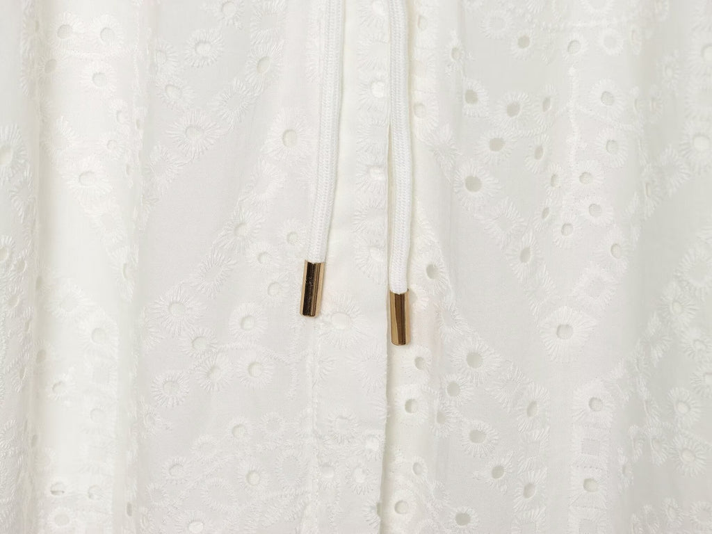 Women's hollowed out embroidered shirt style dress