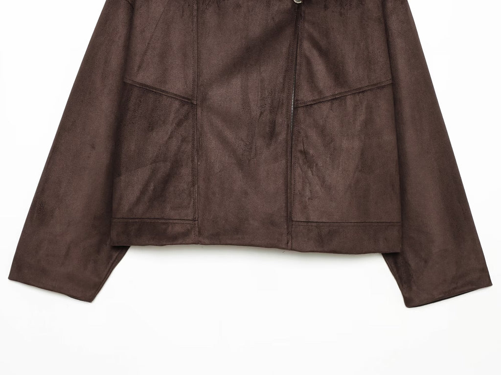 Women's suede textured large collar pilot jacket Coat